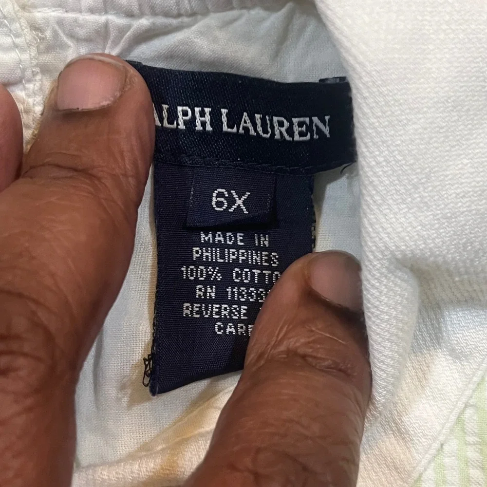 Ralph Lauren Girls‎ 6X Green Seersucker Smocked Floral Peter Pan Collar Dress